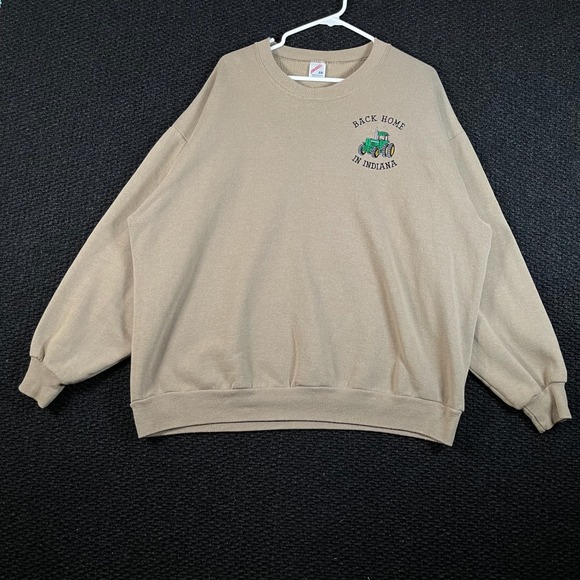 Jerzees Other - Vintage Jerzees Back Home In Indiana Tractor Stitch Tan Crewneck Sweater Men 2X
